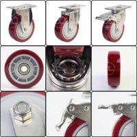 Roue pivotante robuste en polyuréthane de 200 mm (8 pouces), en acier inoxydable SUS 304, pour chariot industriel, rouge prune, capacité de charge de 400 kg