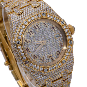 นาฬิกาอาหรับรูปทรงกลมสีเหลืองทองเงิน VVS ได้รับการรับรองจากห้องแล็บเพชรนาฬิกาฮิปฮอปพรีเมี่ยมสำหรับเป็นของขวัญ - Product Image 1