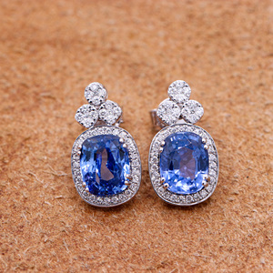 Precioso zafiro azul de alta calidad y Diamante 18K oro blanco hecho a mano mujeres pendientes de gota joyería para venta al por mayor - Product Image 1