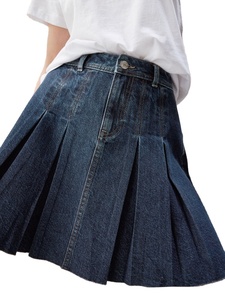 Falda vaquera azul cielo claro personalizada para verano, informal, cómoda, hasta la rodilla, de algodón suave y transpirable para niña - Product Image 2