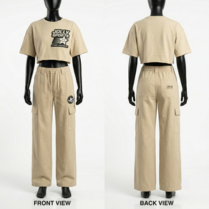 Women 320 GSM Cotton Fleece Yellow Crop <b>Top</b> Cargo Pant Set <b>Rhinestone</b> Heat Transfer Custom Logo Women's Set - Product Image 5