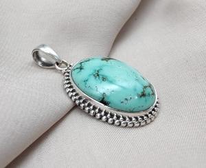 925 Sterling Silver Handmade Tibetan Turquoise Gemstone Women's Trendy Wedding Gift <b>Pendant</b> <b>Necklace</b> - Product Image 3