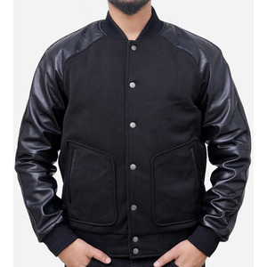 Chaquetas de béisbol para hombre Letterman Varsity con mangas de cuero logotipo bordado personalizado a precio barato - Product Image 2