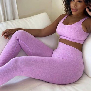 Logo personnalisé vêtements d'entraînement pantalons de yoga ensembles de leggings soutien-gorge de sport femmes sans couture respirant Yoga Fitness ensembles pour adultes - Product Image 5