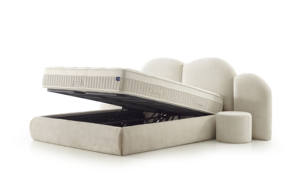 Ensemble de lit Zena avec rangement, tête de lit éclairée, couleur personnalisée, table de chevet, cadre en métal réglable, 200X200cm, design moderne - Product Image 3