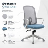 Chaise de bureau ergonomique en maille avec support lombaire réglable, chaise de travail avec cadre en fibre de verre PP et roulettes en nylon