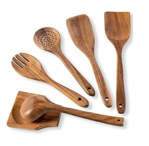 New Kitchen Tools Non-stick Natural Teak Wood 6 Pcs Wooden Cooking Utensils <b>Sets</b> <b>Spatula</b> Spoon <b>Set</b> Wooden - Product Image 6