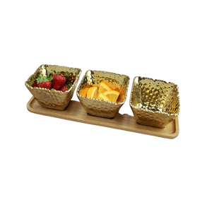 Bol à dessert de taille et de forme personnalisées, en aluminium martelé, bols de service pour chocolats avec plateau en bois en Inde - Product Image 1