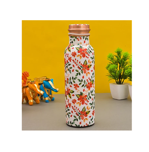 Unique Style Copper Bottle <b>Top</b> Selling Leak Proof Pure Copper With Enamel Printed Ayurvedic Custom Made Copper Bottle - Product Image 5
