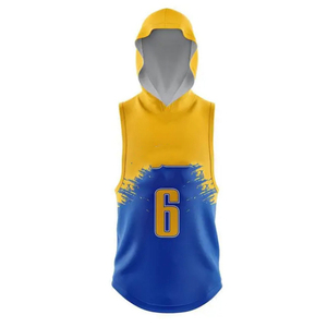 Ensemble short et maillot de volley sans manches à capuche, imprimé par sublimation, anti-humidité, unisexe, pour adulte, uniforme d'équipe, numéro 6 et lettre sur le devant - Product Image 4