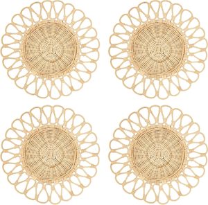 Set of 4 15-Inch <b>Round</b> Vintage <b>Tablemats</b> Hand-Braided Natural Beige Placemats for Kitchen & Dining 5mm Thickness Rug Mats - Product Image 5