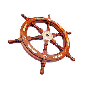 18-Inch Natural Wood <b>Ship</b> <b>Wheel</b> with Brass Polished Craftsmanship Wall Hanging Ornament for Home Bedroom Cruise Decoration - Product Image 4