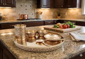 Service de table en bronze luxueux de 6 pièces fabriqué en Inde, finition miroir, gravure authentique, service de table en bronze Thali - Product Image 6