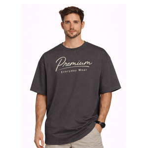 <b>Men</b> Oversized <b>Dark</b> <b>Grey</b> T <b>Shirt</b> Premium Everyday Wear Casual Cotton Short Sleeve Crew Neck Loose Fit Streetwear Tee - Product Image 1