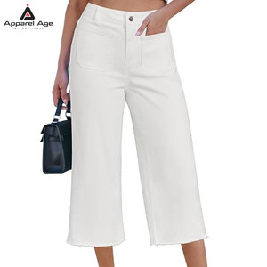 Jeans capri transpirables para mujer al por mayor con MOQ bajo, diseño personalizado, últimos modelos de jeans capri para mujer para venta en línea - Product Image 1