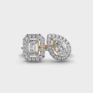 Toi Et Moi Halo Bague En Diamant 3.0 Carat Poire Émeraude Cut Lab Grown Bague De Fiançailles De Mariage Placage Rhodium VVS Parties Comes Box - Product Image 1