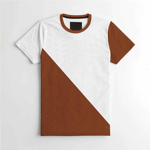 <b>Men's</b> Geometric Color Blocked T-<b>Shirt</b> Short Sleeve O-Neck Casual Regular Fit Knitted Fabric White And Brown - Product Image 6