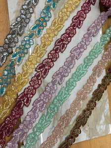 ลูกไม้ปักลายดอกไม้หรูหรา งานฝีมือประณีต ประดับด้วยคริสตัลและมุก - Product Image 2