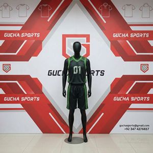 Mens basketball jersey set with breathable mesh fabric, sleeveless top & shorts neon green accents, quick dry, custom uniforms - Product Image 2
