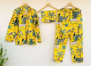 Conjunto de 3 piezas de verano/otoño/primavera para mujer, pijama de manga larga con cuello en V, ropa de descanso de algodón suave transpirable, pijama con botones - Product Image 4