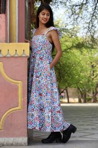 Robe en coton sans manches à imprimé bloc à la main pour femmes robe boho collection de robes d'été - Product Image 4