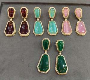 ต่างหูหินโมนาลิซ่าแบบไม่ได้เจียระไนสีทองสำหรับผู้หญิงชุดปาร์ตี้งานแต่งงานทันสมัย - Product Image 2