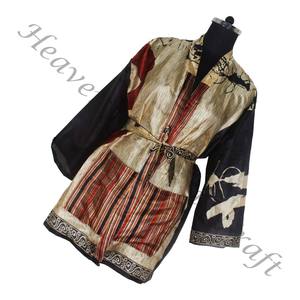 KS004 mujeres abstractas de seda pura vintage Sari kimono corto tamaño libre ajustable vintage Sari kimono corto Mujer seda vintage - Product Image 6