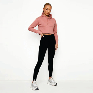 Sudadera con Capucha y Cordón Ajustable para Mujer, 65% Algodón, 35% Poliéster, Estilo Crop, Color Ladrillo - Product Image 4