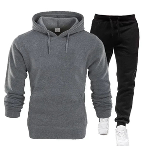 Conjunto de chándal de algodón de gran tamaño unisex con hombros caídos Sudadera con capucha de color sólido y pantalones para correr - Product Image 1