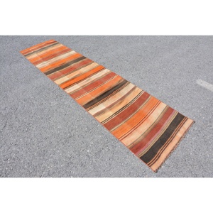 2.5x10.2 ft <b>Rug</b>, Turkish Vintage <b>Runner</b> <b>Rug</b>, Orange Kilim Wool <b>Rug</b> - Product Image 2