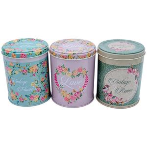 Juego de caja de almacenamiento de metal redondo de 105x150mm de diámetro (Juego de 3) tapa de cúpula rosas diseño Sanabella - Product Image 1