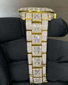 VVS Moissanite นาฬิกาข้อมือสไตล์ฮิปฮอปกลไกอัตโนมัติสีเหลืองทองเพชรทันสมัยหรูหราจากอินเดีย - Product Image 2