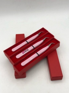 GETUP BROSONS IMPEX High Quality <b>Light</b> Pink Powder Coating Curved Stainless Steel Eyelash Extension Tweezers Smooth Serrated Tip - Product Image 2