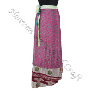 กระโปรงยาว38นิ้วผ้าไหมส่าหรีสำหรับใส่ไปชายหาดกระโปรงผ้าไหมสไตล์วินเทจกระโปรงคลุมผ้าไหมวิเศษอินเดียสำหรับเด็กผู้หญิง/ผู้หญิง - Product Image 3