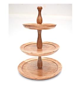 Soporte de plato de pastel redondeado para celebración de cumpleaños y fiesta soporte de pastel de madera de diseño moderno decorativo grabado a mano - Product Image 3