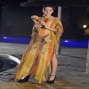 Elegante ropa de playa sin mangas con estampado de búho Kaftan de gasa azul real con Bikini-Técnicas similares de diamantes de imitación de secado rápido - Product Image 3