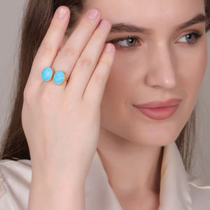 Bague réglable poire turquoise faite à la main | Bijoux en laiton plaqué or 18 carats pour femmes | Fête de mariage à la mode Inde - Product Image 5