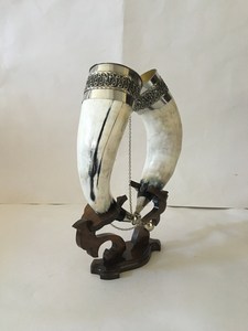 Modern Design Wholesale New Design Handmade Design of Horn Mug for <b>Table</b> Top Kitchen & Beer Bar with <b>Wooden</b> Stand - Product Image 5