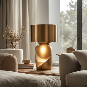 Lámpara de mesa de metal de diseño moderno con pantalla de tela Base de bombilla E27 para hotel en casa Precio negociable Característica simple Tamaño pequeño - Product Image 3