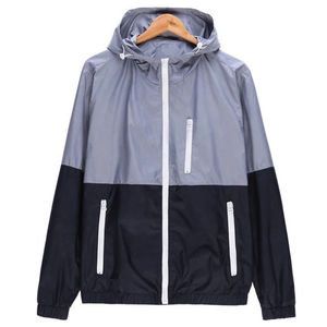 Wholesale <b>Men's</b> <b>Blue</b> Color Plain Windbreaker Jackets in Stand Collar Zipper up Nylon Material <b>Men</b> Jackets - Product Image 2