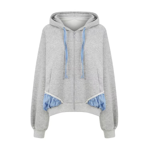 High Quality <b>grey</b> <b>tracksuit</b> Factory 2pcs Drawstring Set Oversized Zippered Sweatshirt Fabric Blocked <b>Women</b> <b>Tracksuit</b> Set - Product Image 6