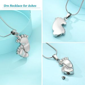 Plata Huella Urna Cenizas Cremación Joyería para Mujeres Hombres Acero inoxidable Bebé Pie Collares Joyería para cenizas humanas Tamaño personalizado - Product Image 4