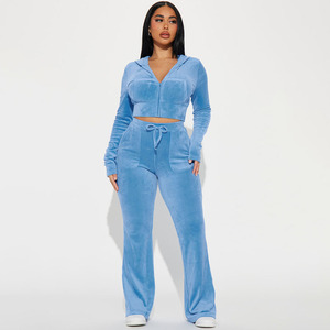 Survêtement pour femmes de haute qualité Survêtement en velours bleu clair pour femmes Fournisseur pakistanais Prix bas Tenue coordonnée tendance pour femmes - Product Image 1