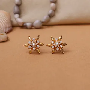 Floral Stud Earrings with Diamonds Women's 18K <b>gold</b> plated <b>Hoop</b> Jewelry Trendy Floral Design for Engagement GIA Certified - Product Image 2