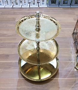 Vantage Fancy Modern Brass Shiny Polish Enamel 2 Tier <b>Cake</b> <b>Stand</b> Server with Decorative Stem <b>Cake</b> <b>Stand</b> Cheap Wholesale Price - Product Image 3