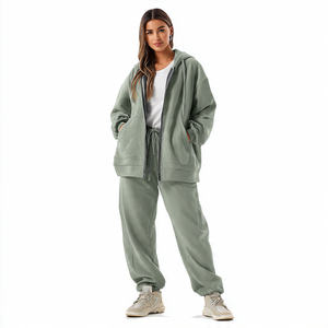 ชุดเซ็ท 2 ชิ้น เสื้อฮู้ดดี้ทรงหลวมแบบมีซิปคู่ กางเกงขายาวทรงตรง ผ้าโพลีเอสเตอร์/คอตตอน สไตล์สตรีทแวร์ ชุดกีฬาฤดูหนาว สำหรับผู้ชาย - Product Image 3