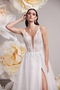 Robe de soirée cocktail sans manches à épaules dénudées à motif floral antistatique en forme de A longueur au sol broderie perles paillettes - Product Image 3