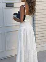Robe longue décontractée pour femme à fines bretelles, découpes, froncée, dos nu, fluide, respirante, coupe ajustée, couleur unie, pour les vacances, vente en gros