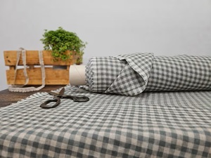 Tela de lino orgánico 100% al por mayor cuadros verdes naturales 115 ''/292cm tejido de anchura extra textiles para el hogar costura sofá vestido niñas - Product Image 4