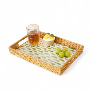 ถาดหวายสไตล์คลาสสิกประดับมุก สำหรับใส่อาหาร เครื่องดื่ม และของว่าง บนโต๊ะอาหารได้อย่างง่ายดาย - Product Image 2